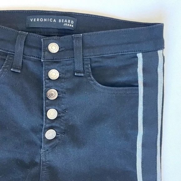 Veronica Beard Black Carolyn Boot Cut Cropped Tuxedo Striped Jeans - Picture 5 of 8
